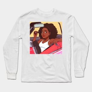 black girl in a car with red lips Long Sleeve T-Shirt